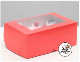 Фото Коробка на 6 капкейков с окном, АЛАЯ, 25 х 17 х 10 см, 1 шт