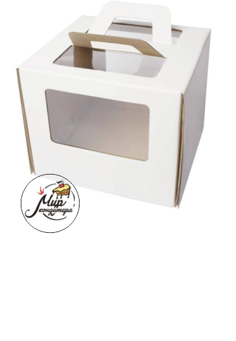 Коробка для торта, 240x240x260мм, микрогофрокартон, белая, с окном, с ручками