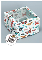 Фото Коробка для капкейков складная с двусторонним нанесением «Бабочки», 16 х 16 х 10 см