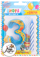 Фото Свеча цифра "3" голубая