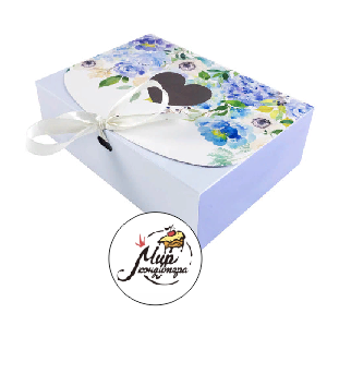 Коробка для сладостей "Цветочная голубая" с лентой 16*11*5 см