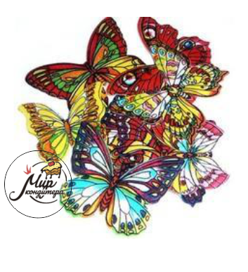 Бабочки вафельные цветные с рисунком, 10 шт.