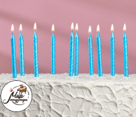 Набор свечей для торта " С Днём Рождения", голубой, 10 штук