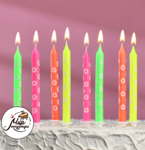 Набор свечей для торта "С Днём Рождения" с ромашками, классические, 8