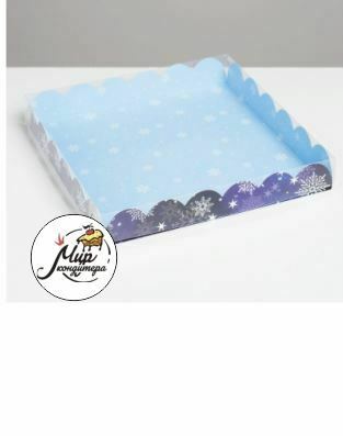 Коробка для кондитерских изделий с PVC крышкой «Снежинки», 21 × 21 × 3 см