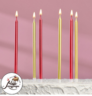 Фото Свечи в торт "С днём рождения" 6 шт, высокие, Бордовые+золотые