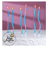 Фото Свечи для торта витые "Серпантин" 6 шт, коктейльные, небесно-голубые