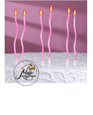 Свечи для торта витые "Серпантин" 6 шт, коктейльные, розовый блик