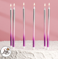 Фото Свечи в торт "Ройс. Градиент", 6 шт, высокие, 13 см, фиолетовый, розовый, серебро
