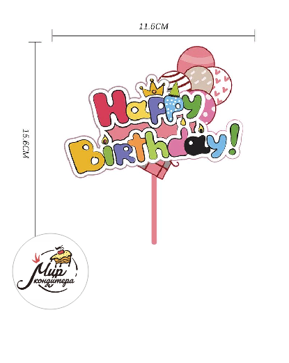 Топпер цветной "Happy Birthday" с шариками