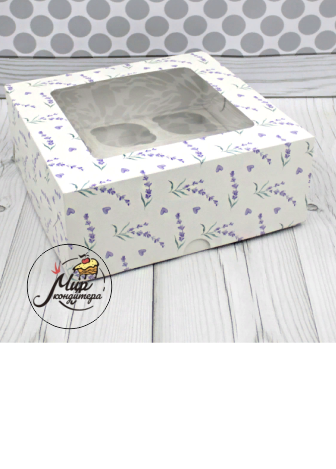 Коробка 9 капкеков с дизайном ЛАВАНДА с окном