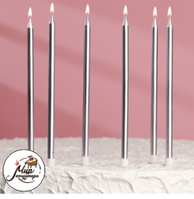 Фото Свечи в торт "С днём рождения" 6 шт, высокие, Серебристый металлик