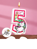 Фото Свеча в торт "Единорог с шариком", цифра 5, розовый