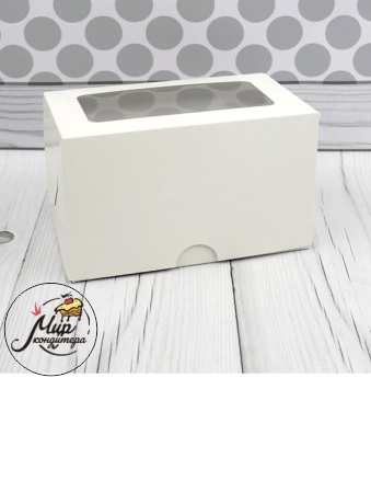 Коробка 2 капкейка с окном белая