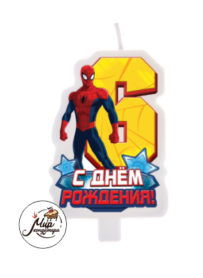 Свеча в торт цифра 6 Человек Паук