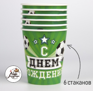 Набор бумажной посуды «С днём рождения. Футбол», 6 тарелок, 6 стаканов, 6 колпаков, 1 гирлянда